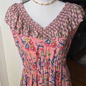 FARMERS MARKET BRAND WOMEN'S LONG PINK FLORAL SLEEVELESS SUMMER DRESS MEDIUM